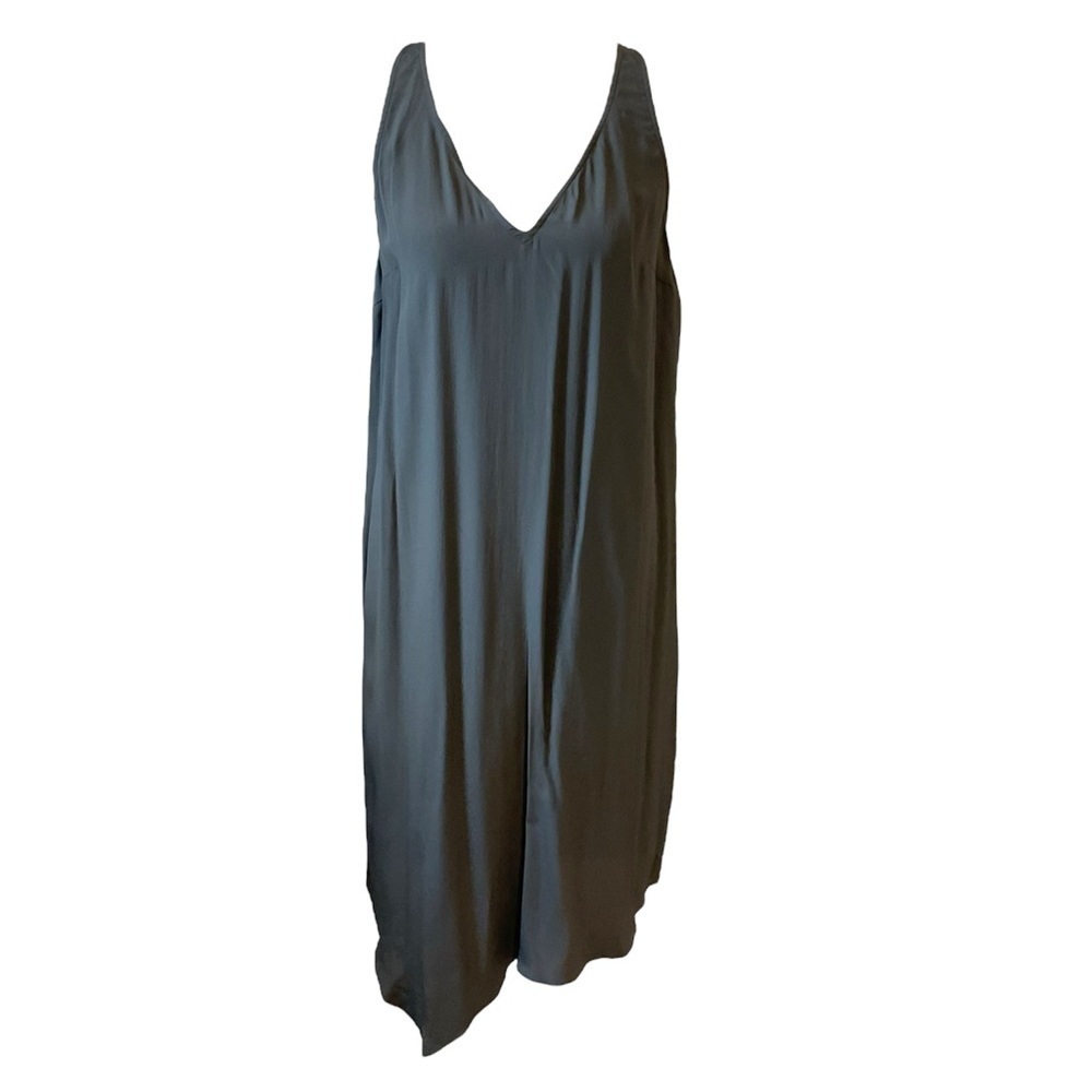 Brunello Cucinelli Grey V-Neck Slip Dress Size Medium Silk Blend Sheath